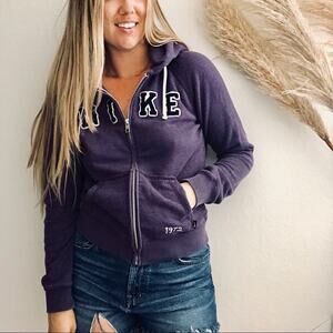 NIKE Purple White Black Logo Drawstring Zip Up Hoodie Sweatshirt Sweater S Gym